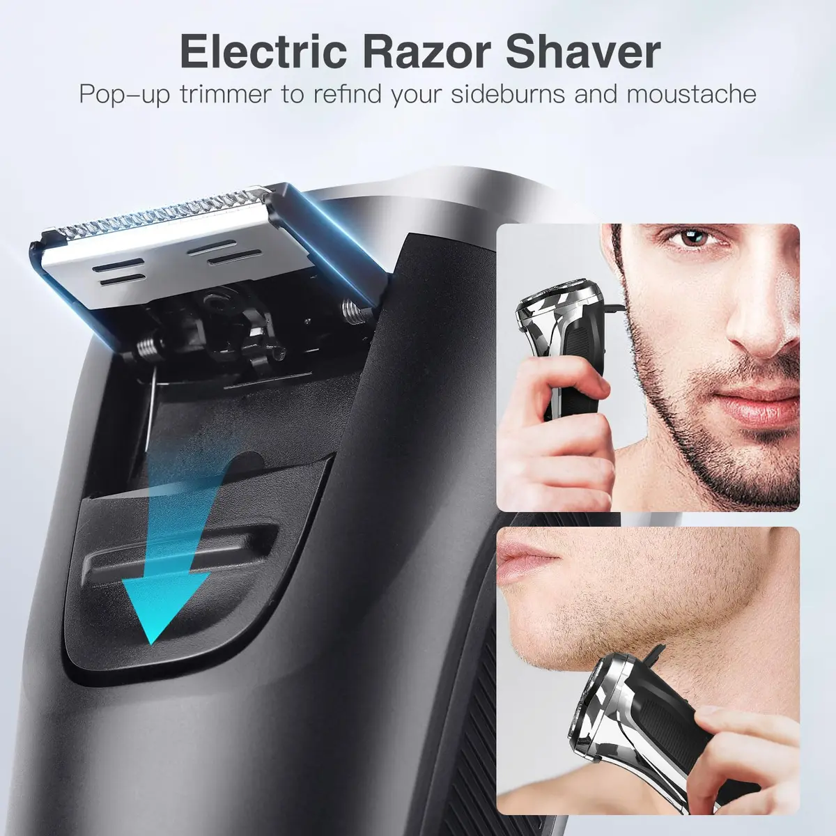 YIRISO 9000 RPM Rotary Shaver for Men, Silver, 200g (7.05 oz) | Smooth Shave with 4D Floating Head - view 3