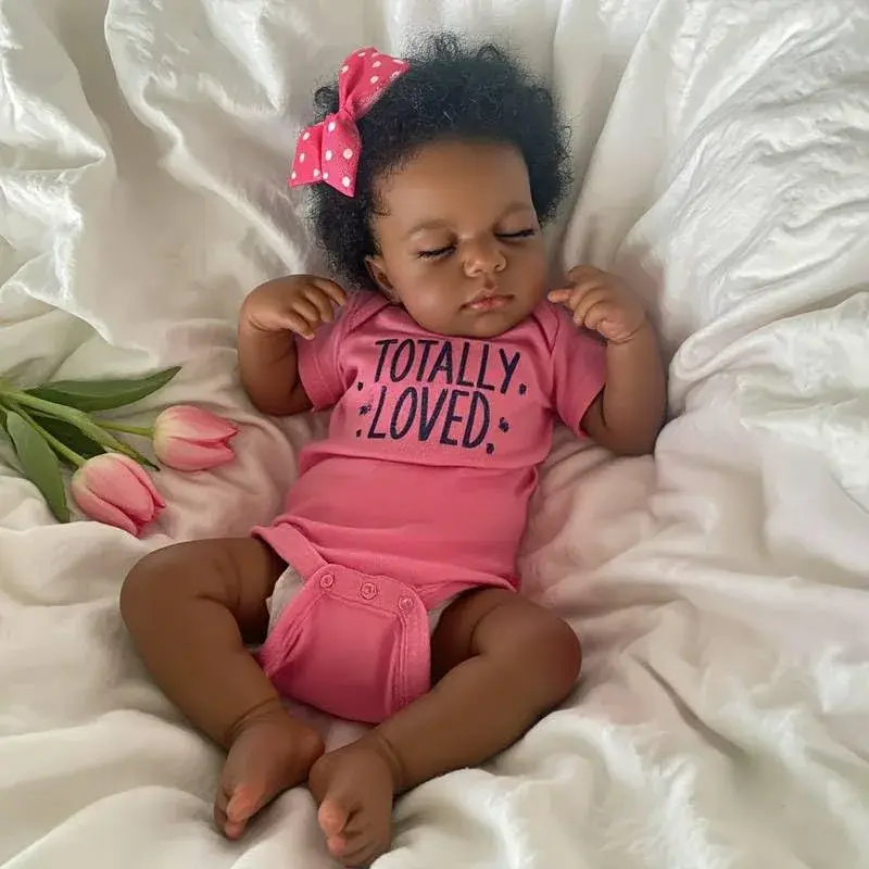 Pinky Reborn Baby Doll Black Girl 20 Inch Realistic African American Reborn Doll Toy with Clothes | Handmade Lifelike Silicone Vinyl Doll - main product image