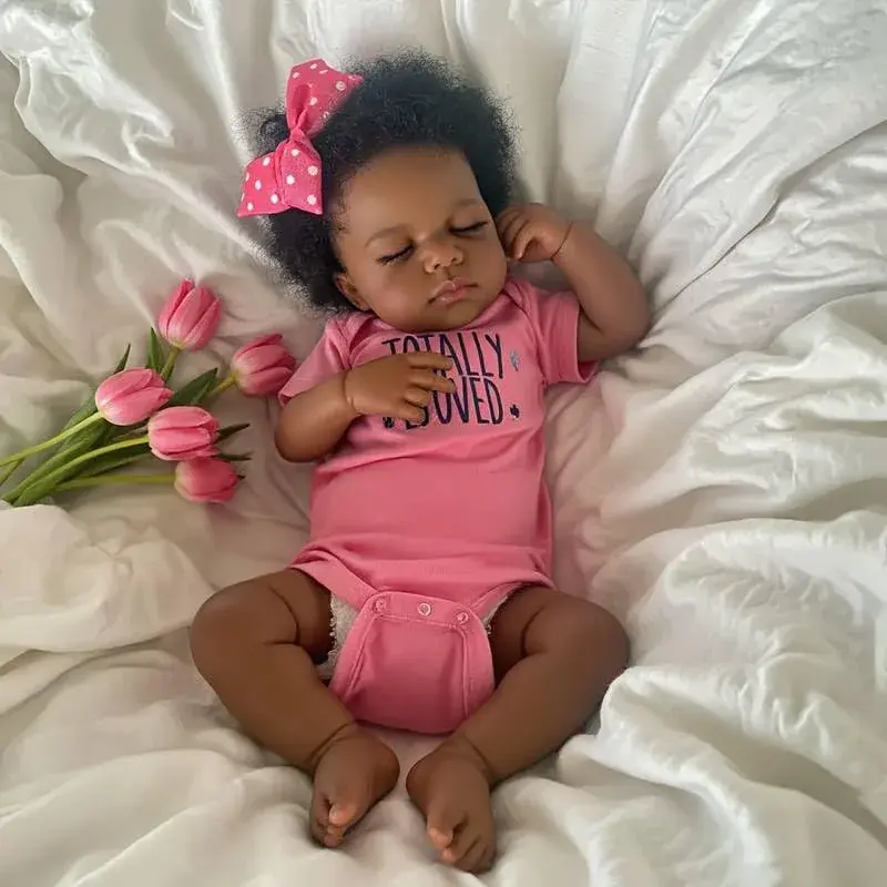 Pinky Reborn Baby Doll Black Girl 20 Inch Realistic African American Reborn Doll Toy with Clothes | Handmade Lifelike Silicone Vinyl Doll - view 2