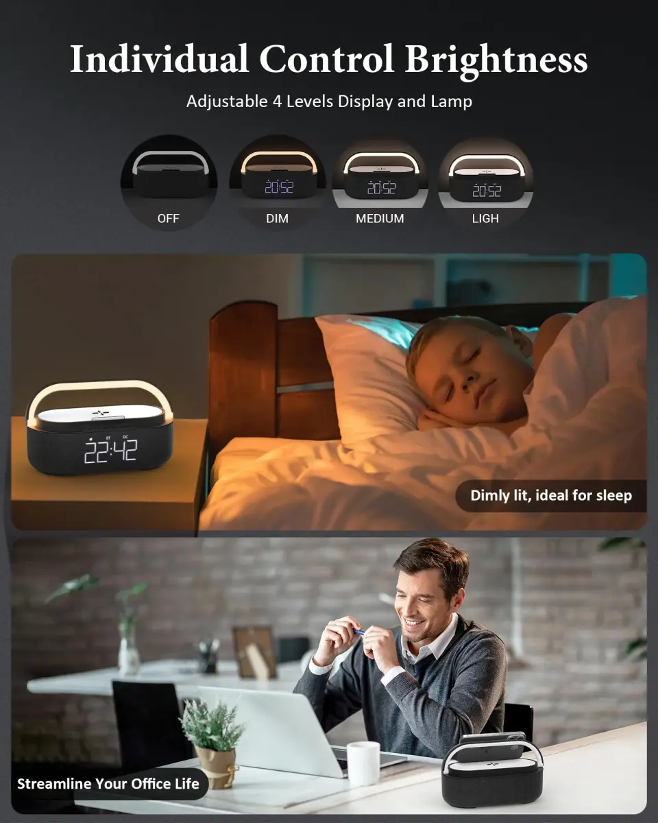 COLSUR 6-in-1 Bluetooth Speaker with Wireless Charger & LED Clock, 2500mAh Portable, Black | Modern Home Decor - view 6