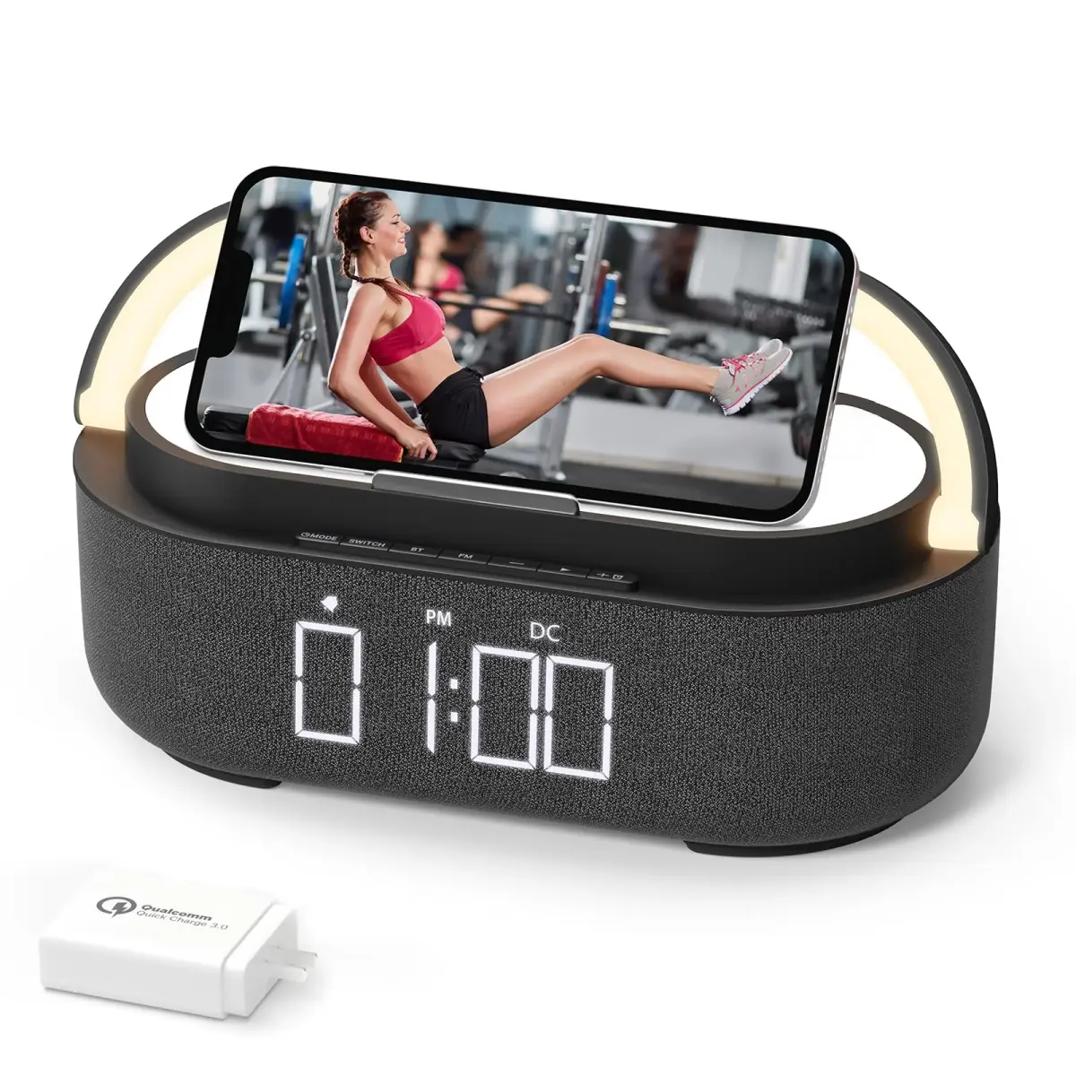 COLSUR 6-in-1 Bluetooth Speaker with Wireless Charger & LED Clock, 2500mAh Portable, Black | Modern Home Decor - main product image