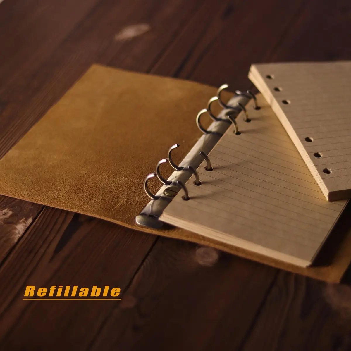 Fishknow A6 Vintage Leather Journal Notebook 18.5cm (7.3") x 12.5cm (5") | Refillable 6-Ring Binder for Planners & Travel - view 4