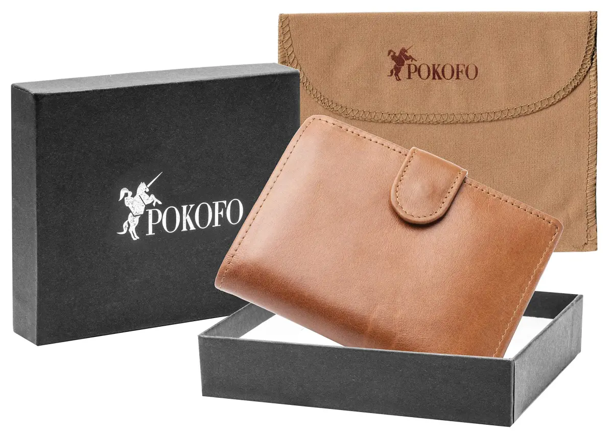 POKOFO Large RFID Genuine Leather Card Holder Trifold Wallet with Snap Closure & 3 ID Windows for Men (Brown) | 12.7cm x 10.16cm x 2.29cm - view 6