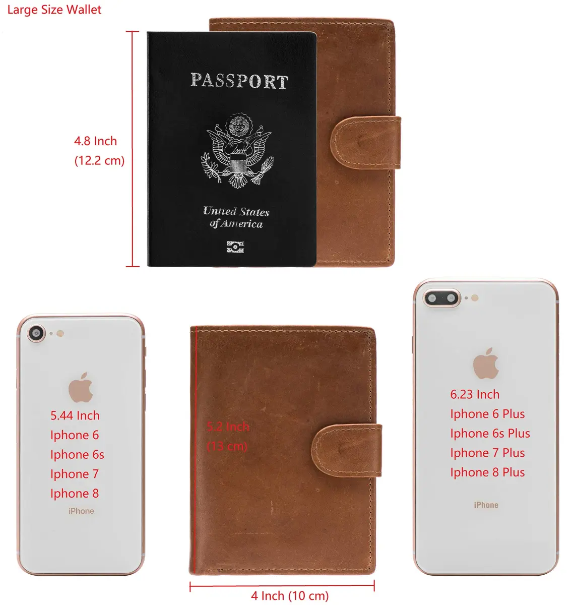 POKOFO Large RFID Genuine Leather Card Holder Trifold Wallet with Snap Closure & 3 ID Windows for Men (Brown) | 12.7cm x 10.16cm x 2.29cm - view 2