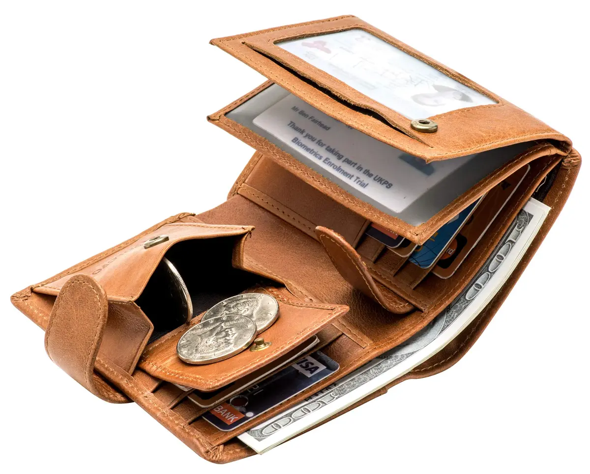 POKOFO Large RFID Genuine Leather Card Holder Trifold Wallet with Snap Closure & 3 ID Windows for Men (Brown) | 12.7cm x 10.16cm x 2.29cm - view 4