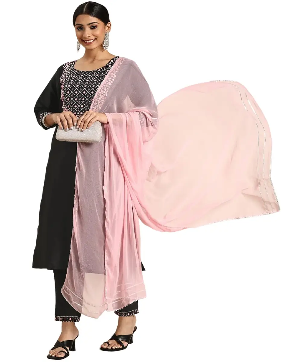 Yashika Women's Art Silk Kurta and Trousers Set with Dupatta (Black, M) | Party & Festival Wear - main product image