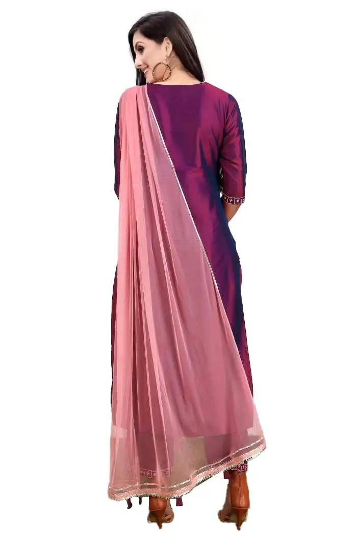 Yashika Women's Art Silk Kurta and Trousers Set with Dupatta (L, Purple) | Party & Festival Wear - view 3