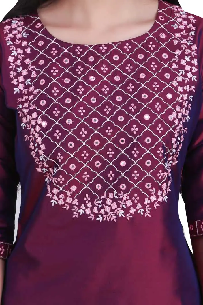 Yashika Women's Art Silk Kurta and Trousers Set with Dupatta (L, Purple) | Party & Festival Wear - view 4