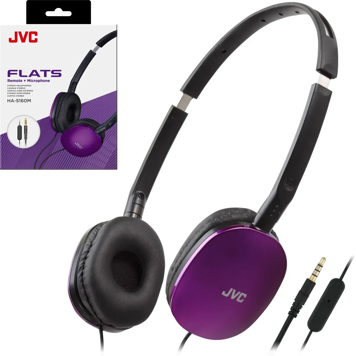 JVC Flats On-Ear Wired Headphones with Mic & Remote, 30mm Driver, Foldable Design, 1.2m (3.94ft) Cable | Powerful Sound for Calls & Music - main product image