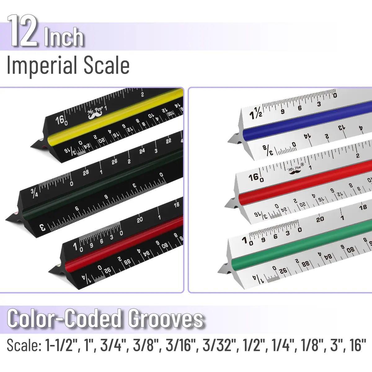 Mr. Pen Architectural Scale Ruler 12 Inch (30.48 cm) 2-Pack Black & Silver | Precise Imperial Measurements for Architects & Engineers - view 3