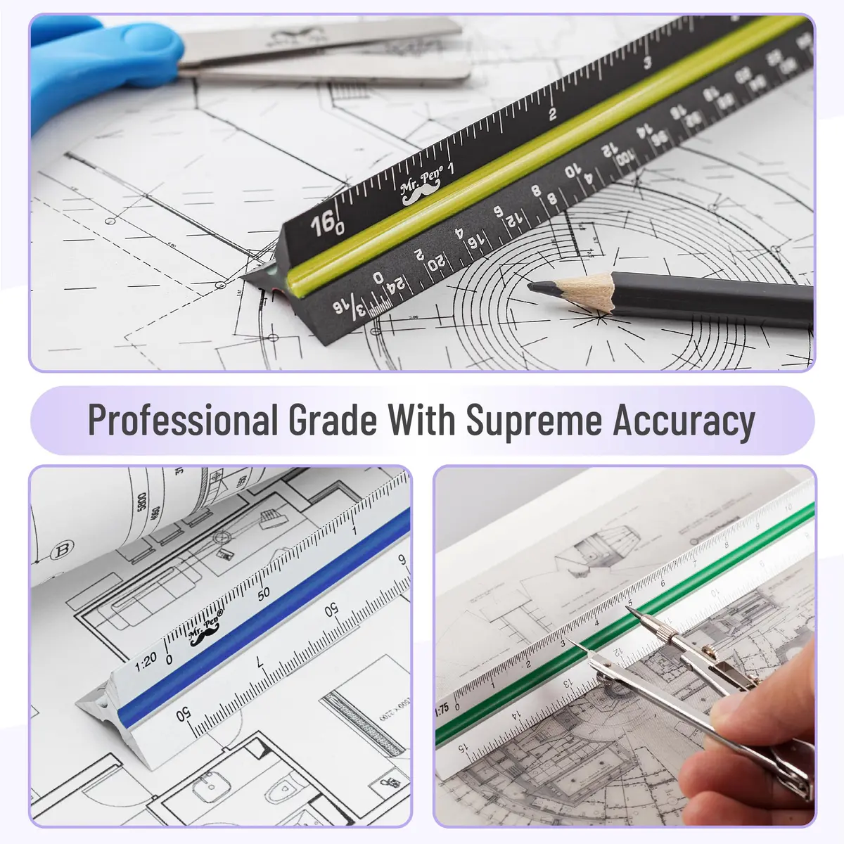 Mr. Pen Architectural Scale Ruler 12 Inch (30.48 cm) 2-Pack Black & Silver | Precise Imperial Measurements for Architects & Engineers - view 4