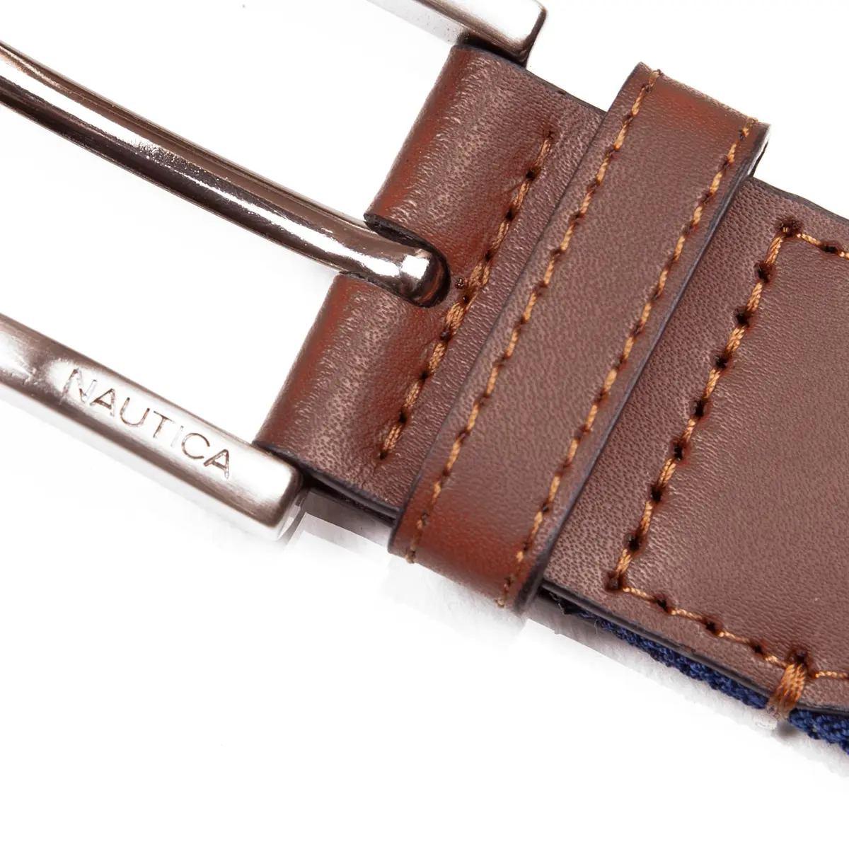 Nautica Mens Stripe Stretch Webbing Belt | Elastic | Leather Tab | Adjustable | Classic | Everyday | Business | Work | Casual | Metal Buckle - Navy/Red, Large - view 3