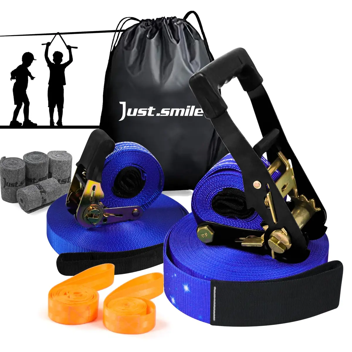 Just.smile 60ft Slackline Kit with Tree Protectors, Training Straps & Carry Bag | 2-inch Main Line, 440lb Capacity - main product image