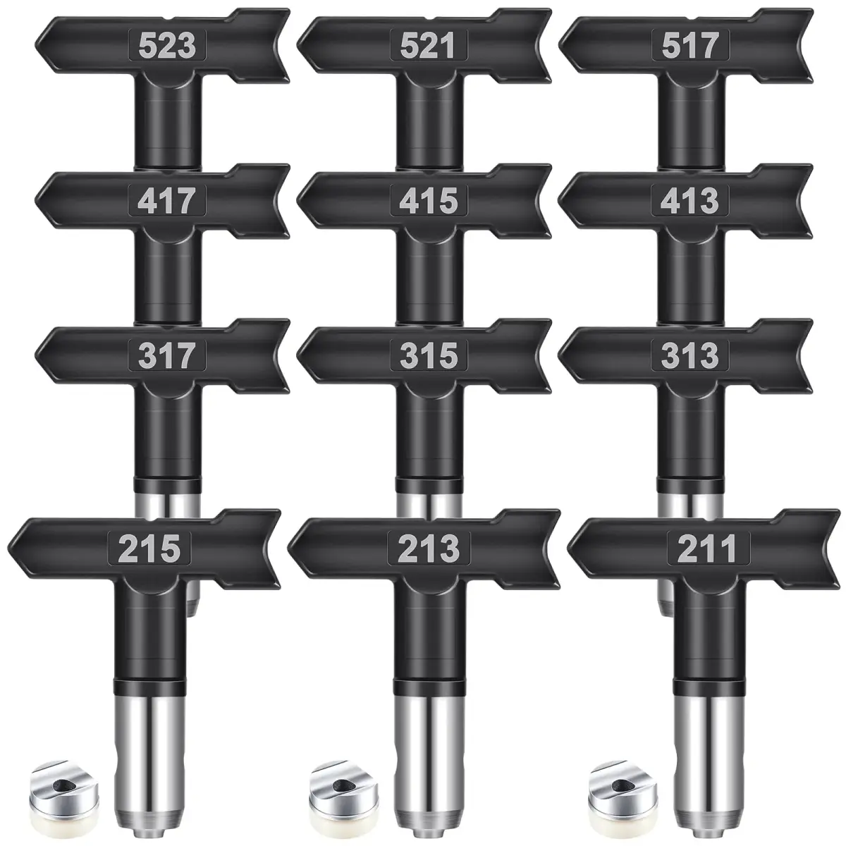 Zhengmy Airless Paint Sprayer Tips 12 Pcs (211-523) | 1/4" NPT Stainless Steel Nozzles for Home & Industrial Painting - main product image