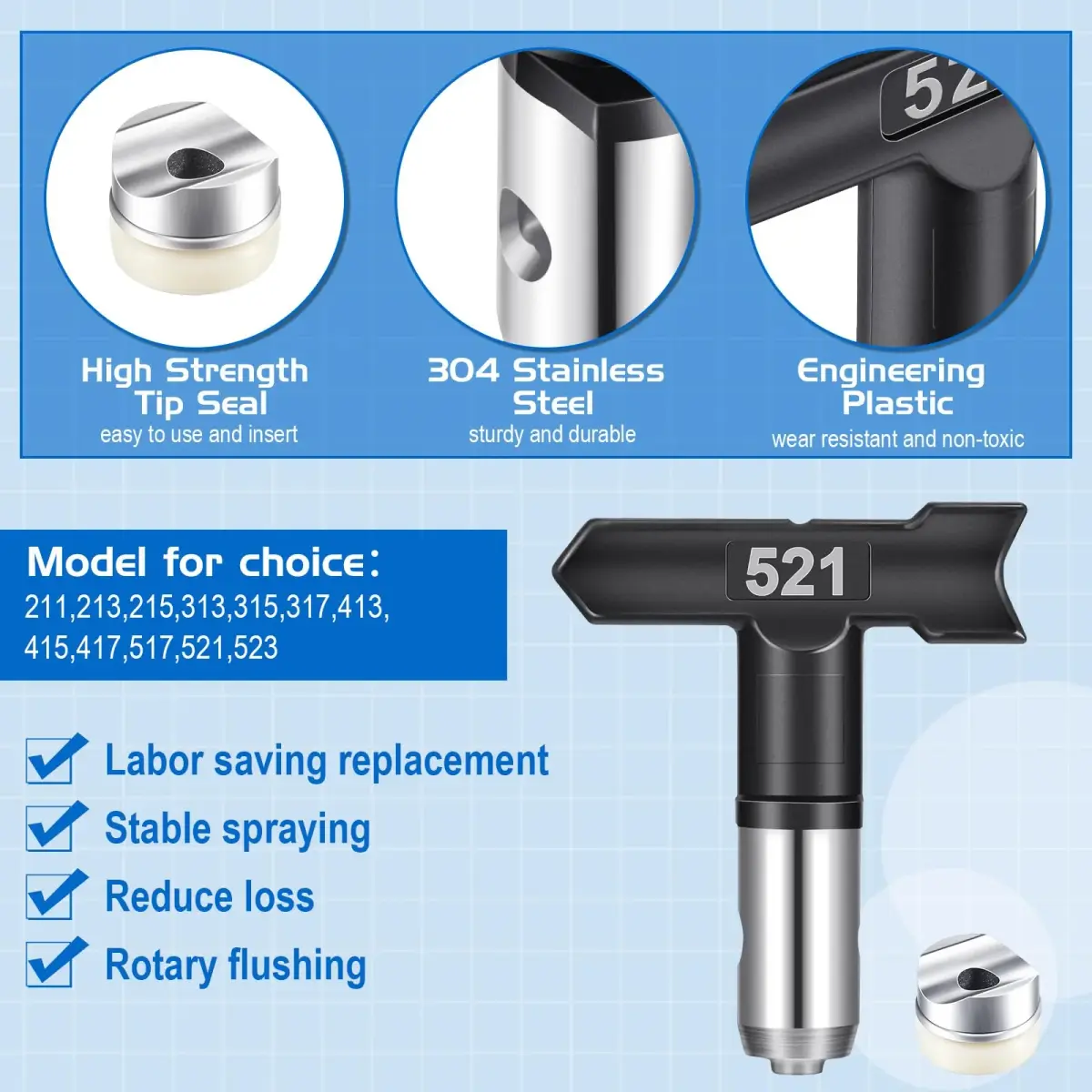 Zhengmy Airless Paint Sprayer Tips 12 Pcs (211-523) | 1/4" NPT Stainless Steel Nozzles for Home & Industrial Painting - view 2