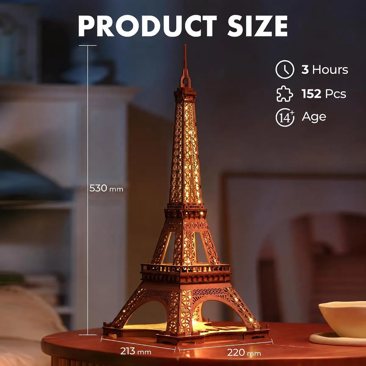 ROBOTIME 3D Puzzle for Adults DIY Model Building Kit Wooden Eiffel Tower | Elegant Architecture Toy - view 6