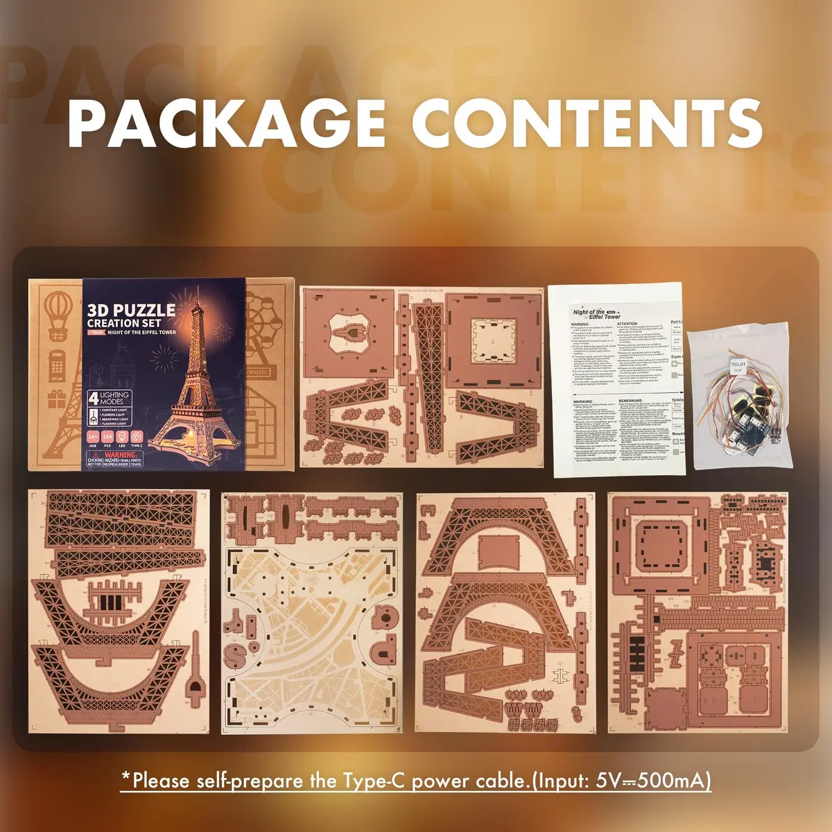 ROBOTIME 3D Puzzle for Adults DIY Model Building Kit Wooden Eiffel Tower | Elegant Architecture Toy - view 7