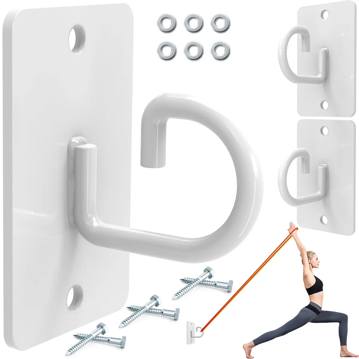 KOMOHOM White 3-Piece Exercise Band Wall Anchor Set | Heavy Duty Workout Band Holder for Home Gym - main product image