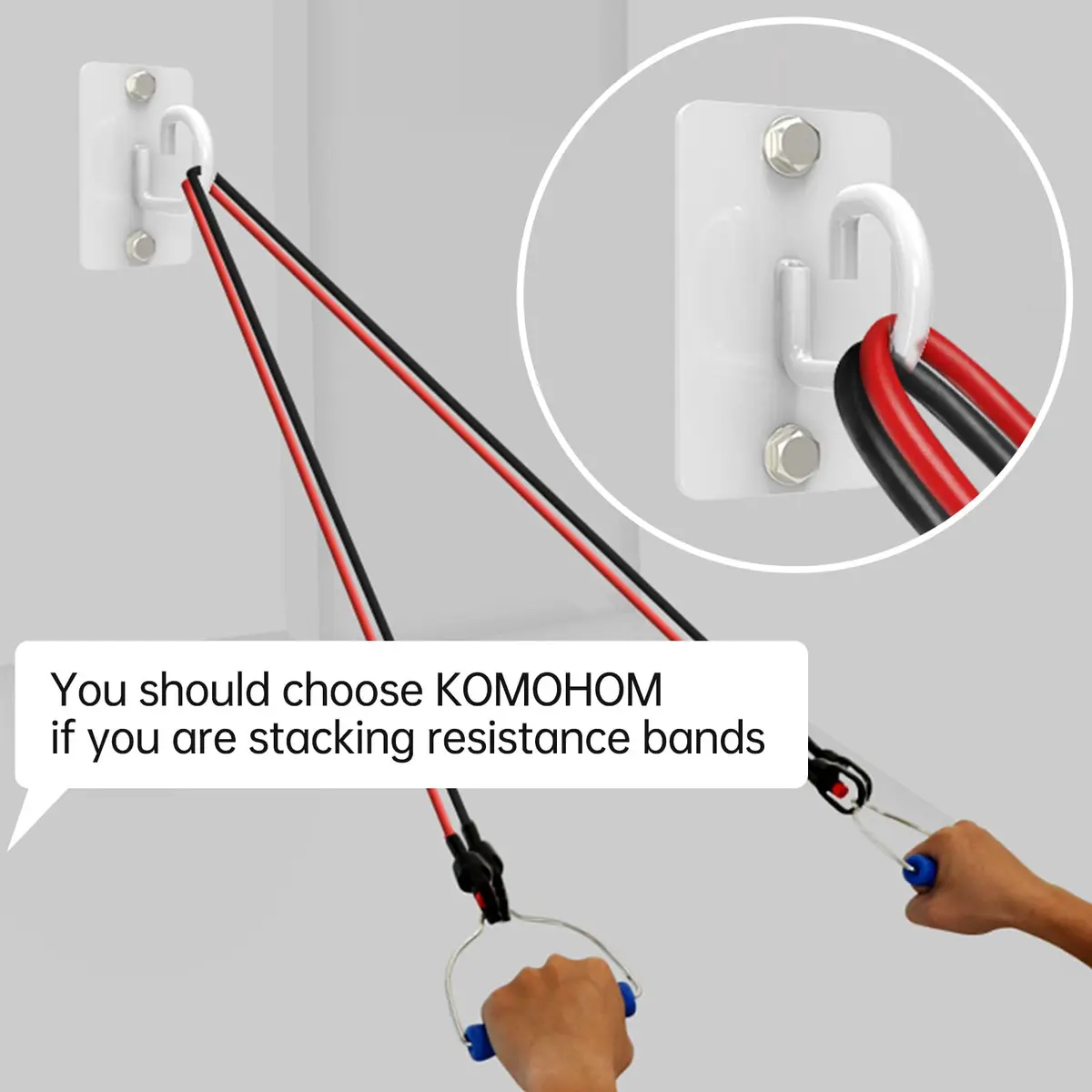 KOMOHOM White 3-Piece Exercise Band Wall Anchor Set | Heavy Duty Workout Band Holder for Home Gym - view 5