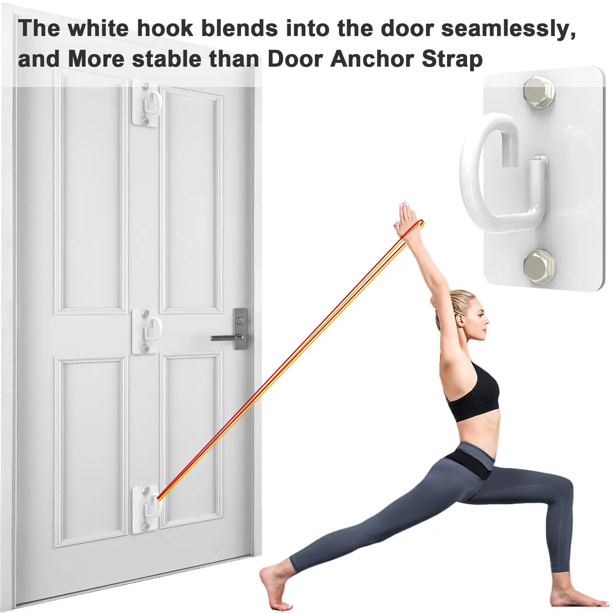 KOMOHOM White 3-Piece Exercise Band Wall Anchor Set | Heavy Duty Workout Band Holder for Home Gym - view 7