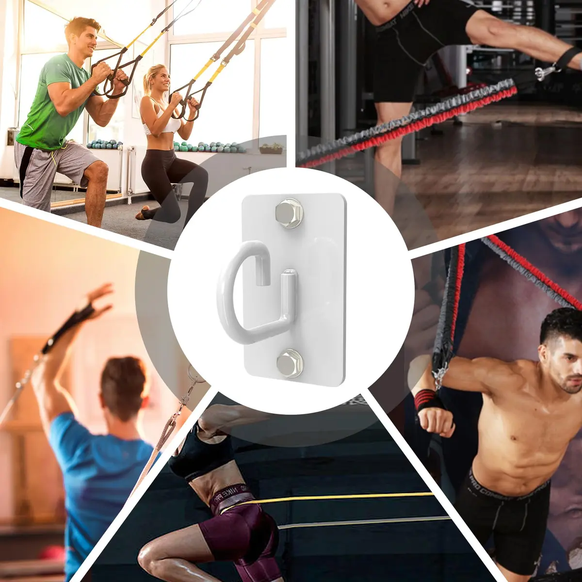 KOMOHOM White 3-Piece Exercise Band Wall Anchor Set | Heavy Duty Workout Band Holder for Home Gym - view 9