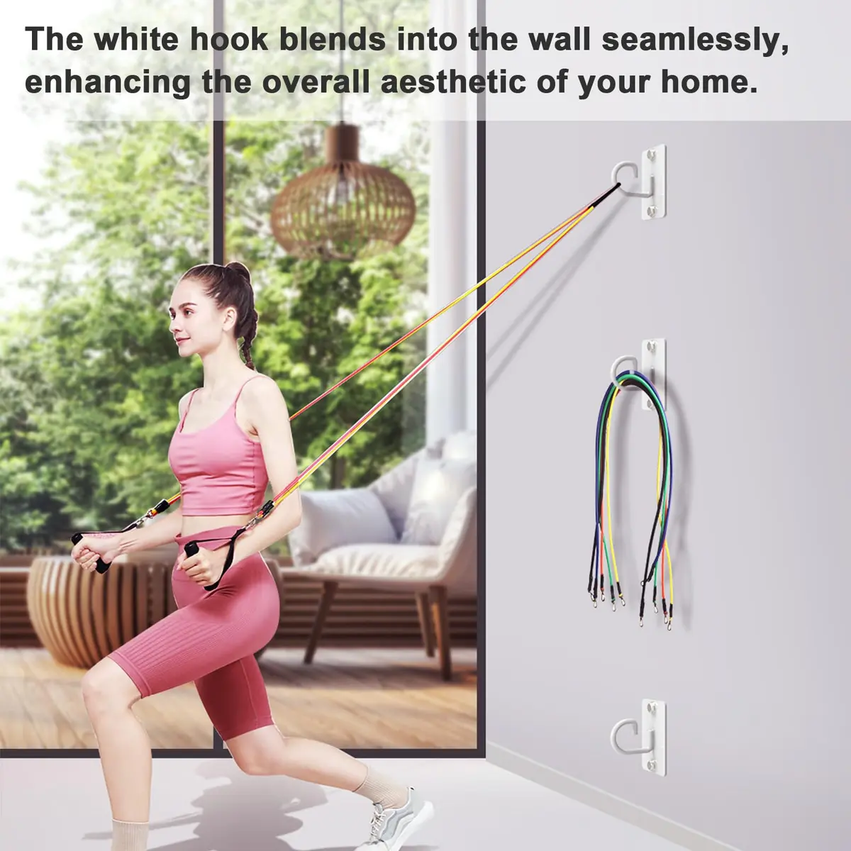 KOMOHOM White 3-Piece Exercise Band Wall Anchor Set | Heavy Duty Workout Band Holder for Home Gym - view 4