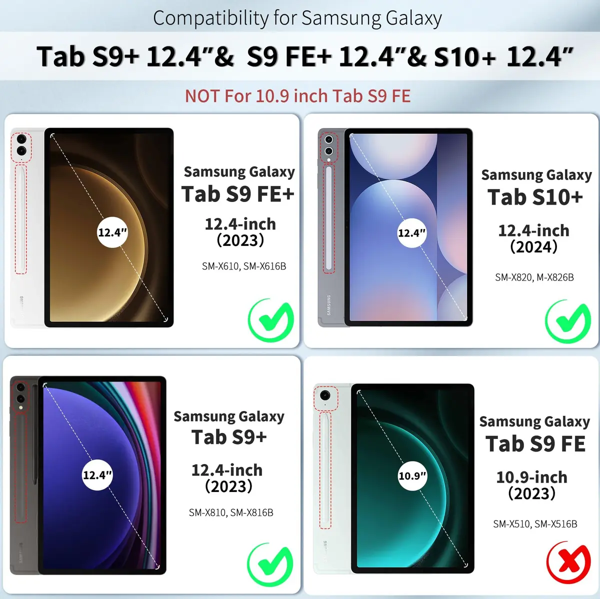 Junfire Protective Case for Samsung Galaxy Tab S9 Plus/S8 Plus/S7Plus/S7FE/S9 FE Plus | 12.4'' Tablet Cover with Kickstand & Stylus Holder - view 2