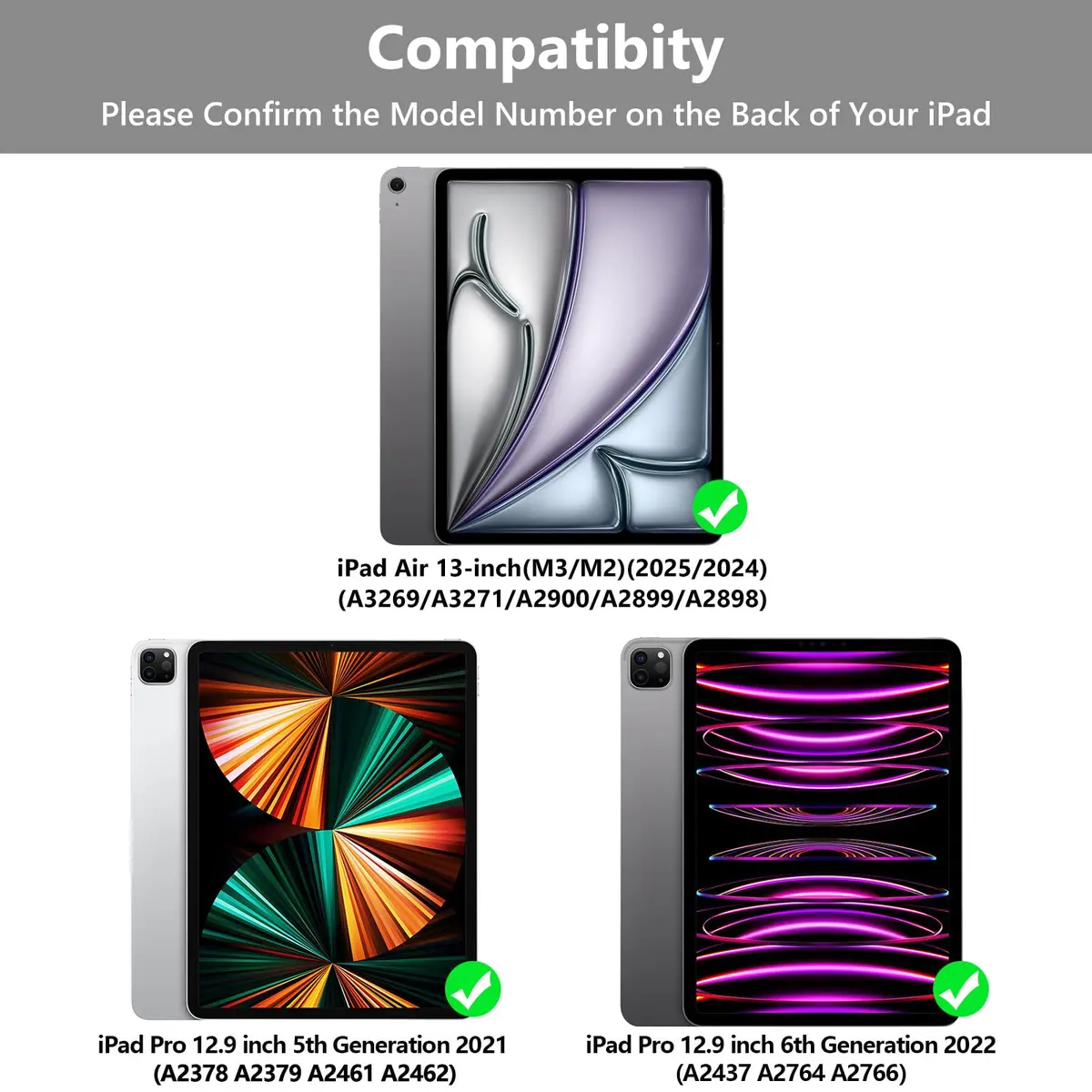 TQQ Keyboard Case for iPad Air 13" & Pro 12.9" | Compatibility & Auto Wake (70-120c) - view 2