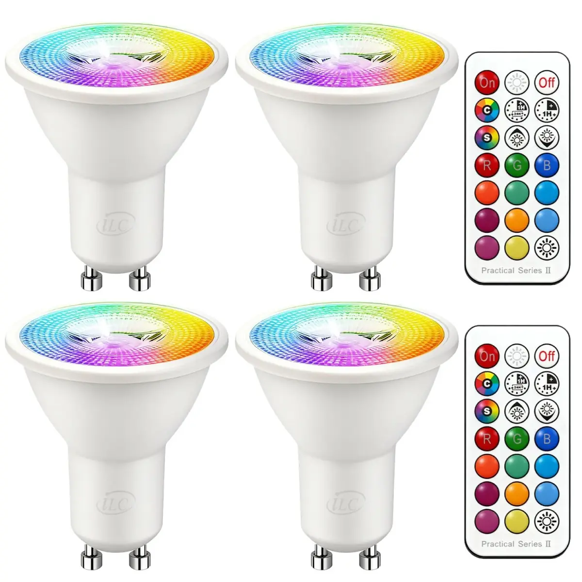 ILC GU10 LED Light Bulb, 5W Color Changing RGB + 5000K Daylight White, 450 Lumens, 45° Beam Angle, Pack of 4 | Dimmable Smart Lighting - main product image