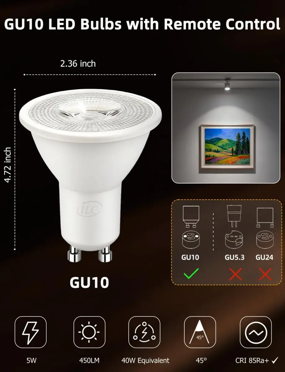 ILC GU10 LED Light Bulb, 5W Color Changing RGB + 5000K Daylight White, 450 Lumens, 45° Beam Angle, Pack of 4 | Dimmable Smart Lighting - view 8