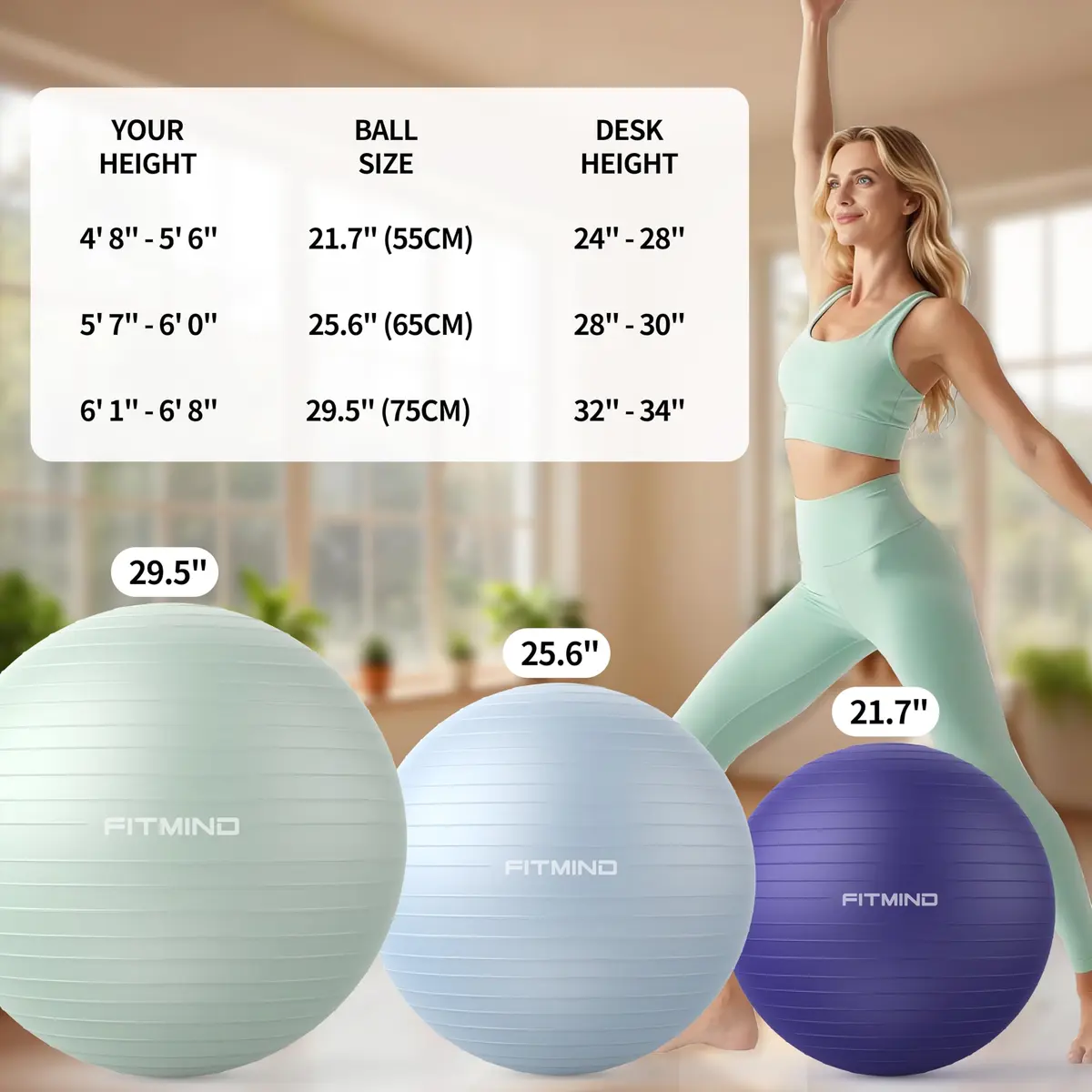 FITMIND Extra Thick Exercise Ball 65cm | Anti-Burst, Slip-Resistant, Pregnancy Support - view 6