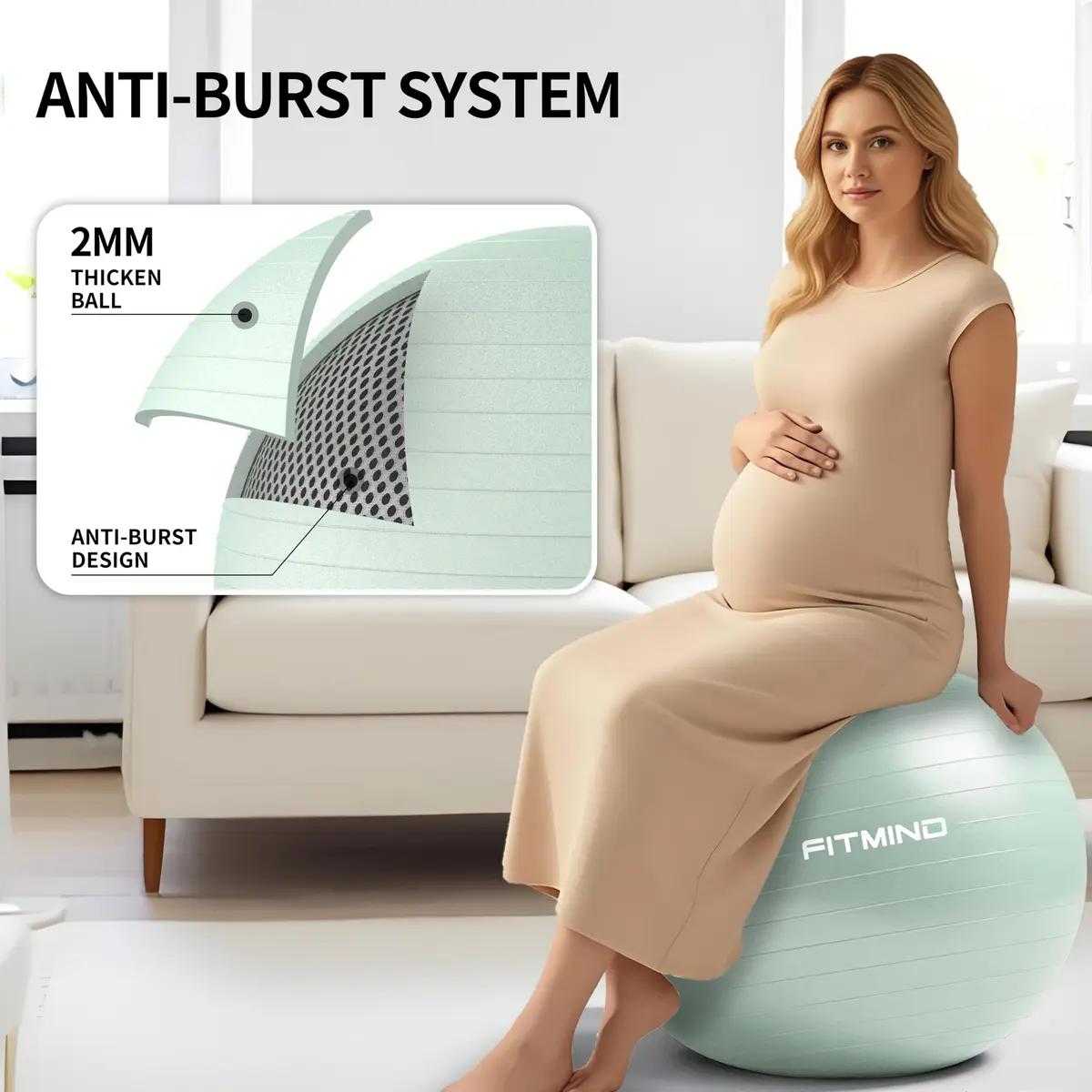 FITMIND Extra Thick Exercise Ball 65cm | Anti-Burst, Slip-Resistant, Pregnancy Support - view 4