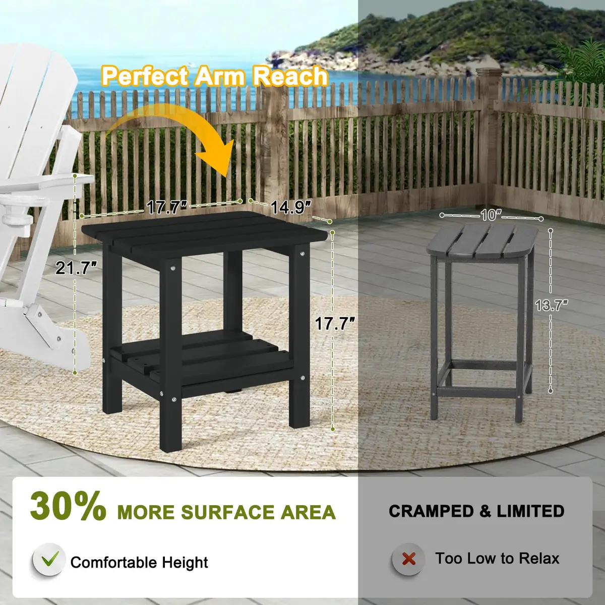 ABCPATIO Patio Side Table HDPE Double Layer Storage Square Black | Weather-Resistant Outdoor Garden Table - view 4