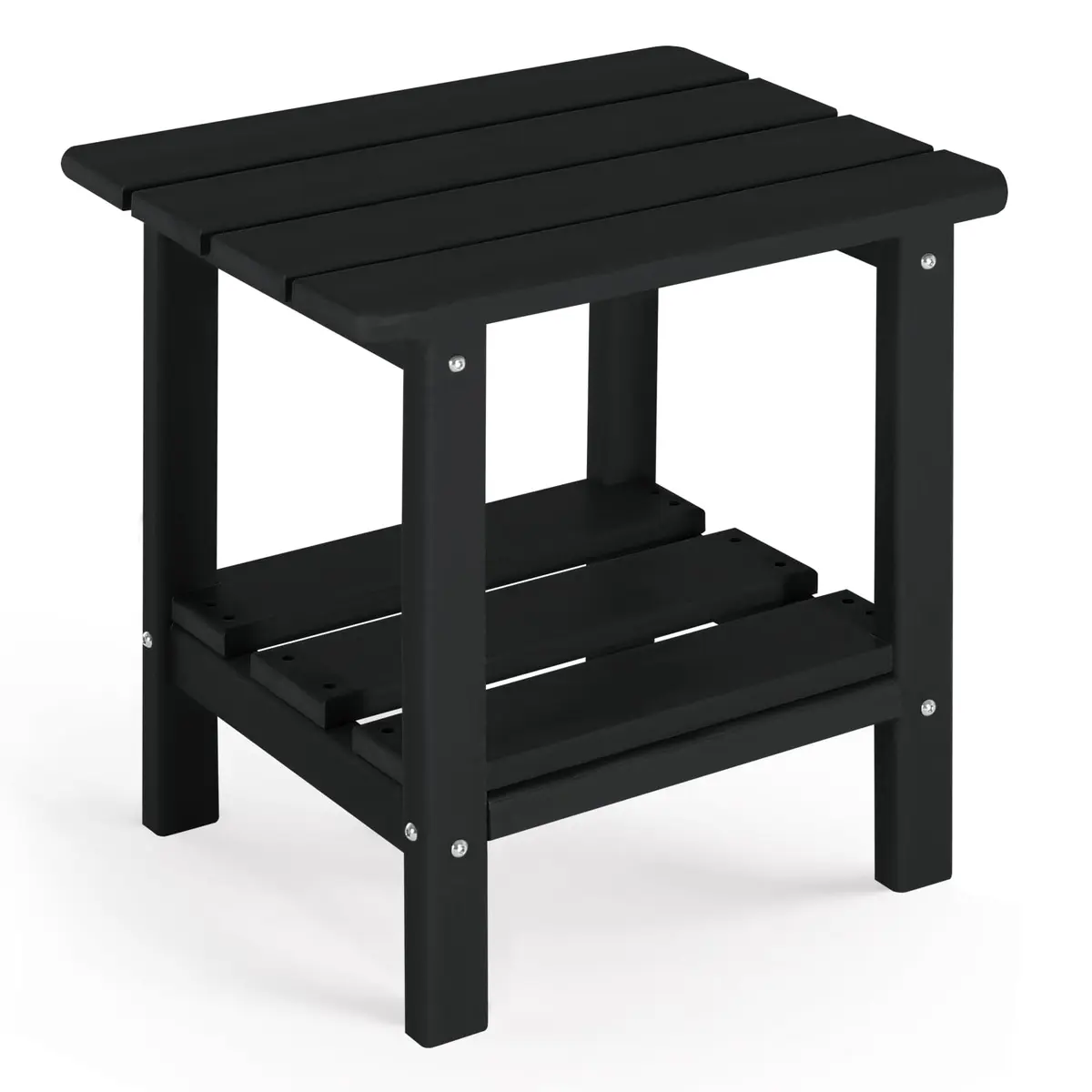 ABCPATIO Patio Side Table HDPE Double Layer Storage Square Black | Weather-Resistant Outdoor Garden Table - main product image