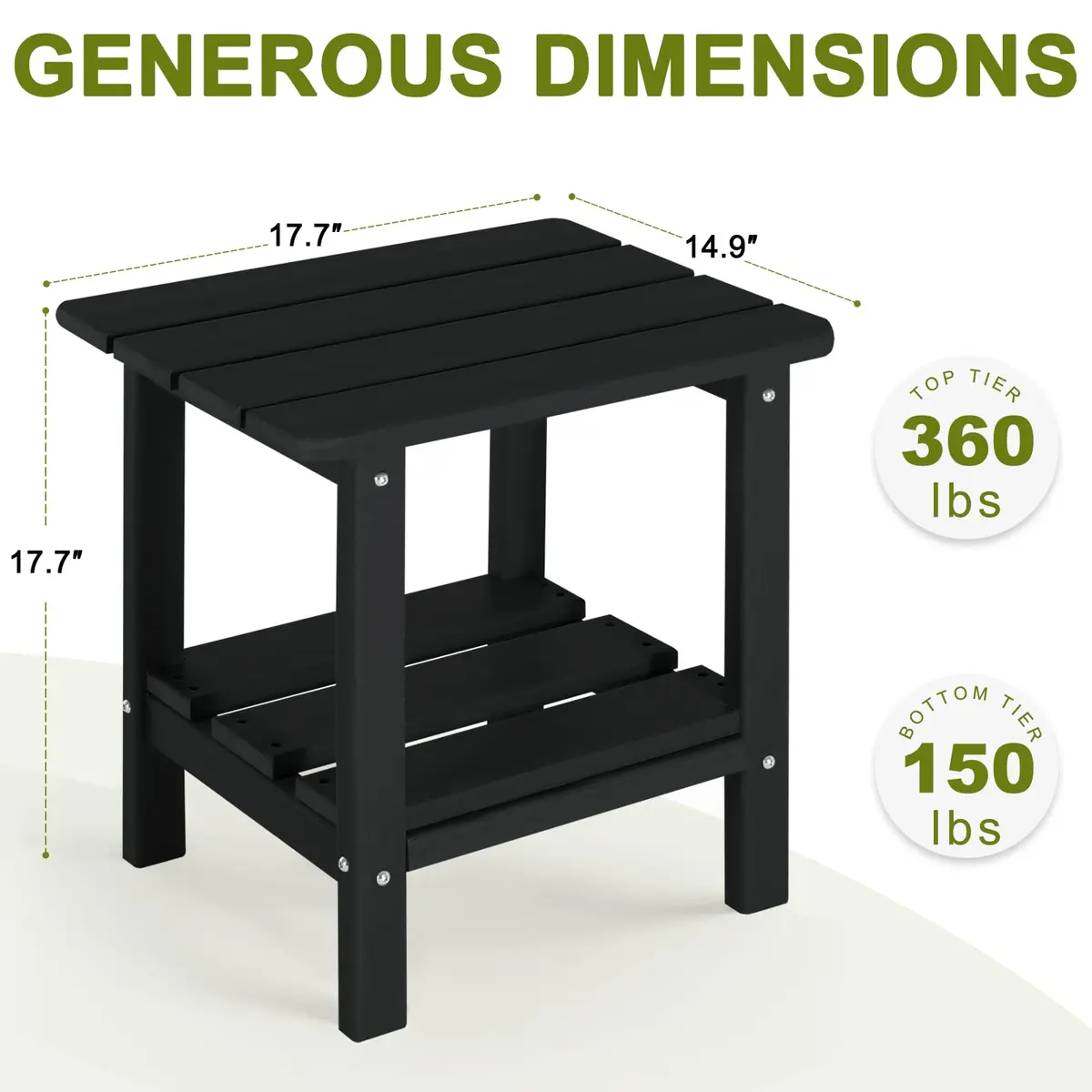 ABCPATIO Patio Side Table HDPE Double Layer Storage Square Black | Weather-Resistant Outdoor Garden Table - view 7