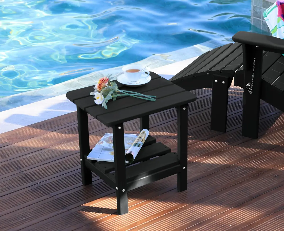 ABCPATIO Patio Side Table HDPE Double Layer Storage Square Black | Weather-Resistant Outdoor Garden Table - view 8