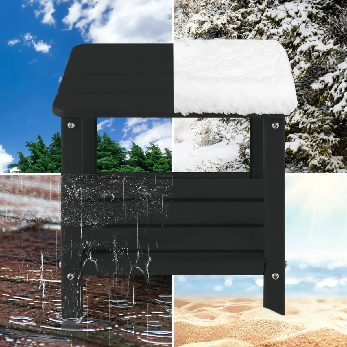 ABCPATIO Patio Side Table HDPE Double Layer Storage Square Black | Weather-Resistant Outdoor Garden Table - view 3