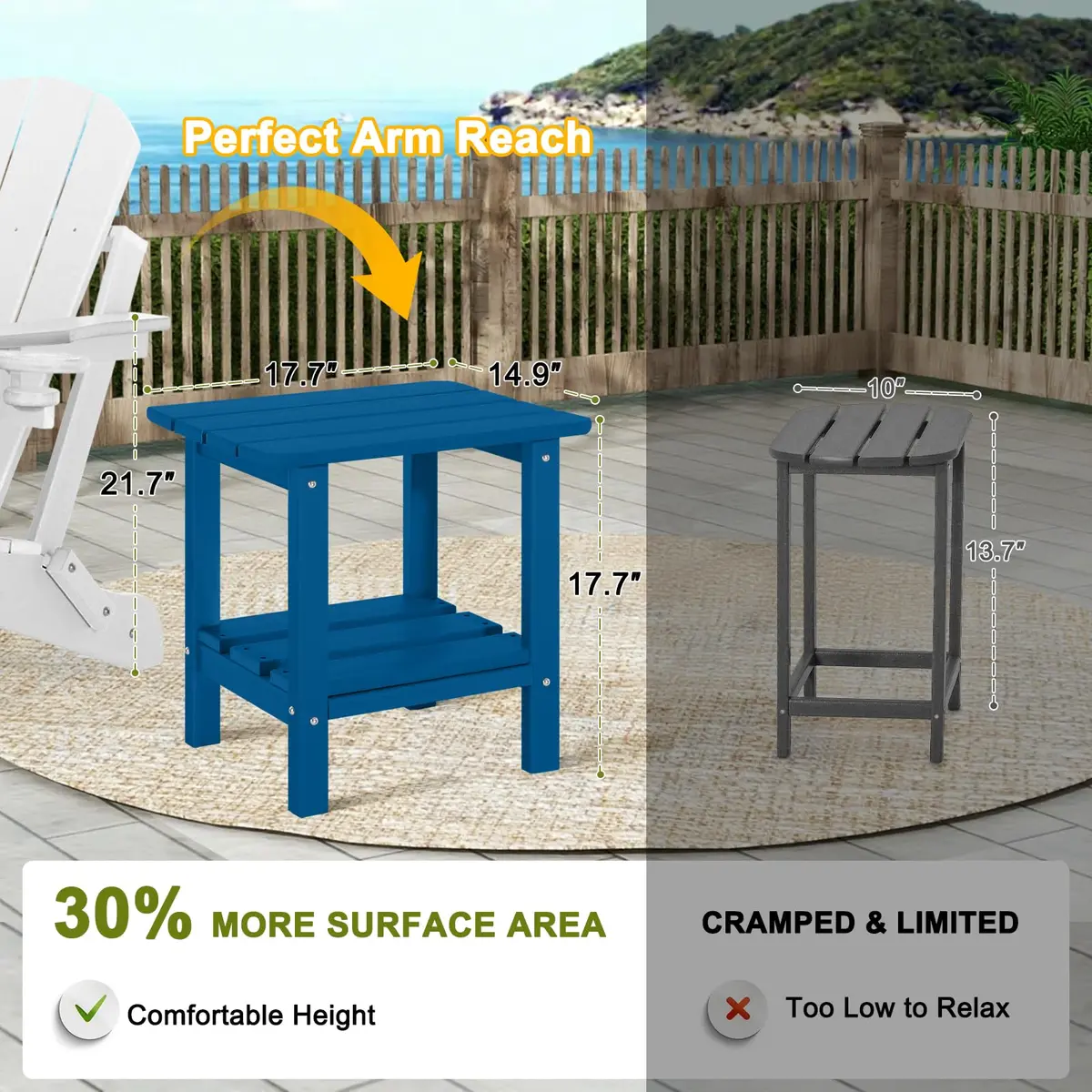 ABCPATIO Patio Side Table HDPE Double Layer Storage Square Dark Blue | Weather-Resistant & Heavy-Duty - view 5