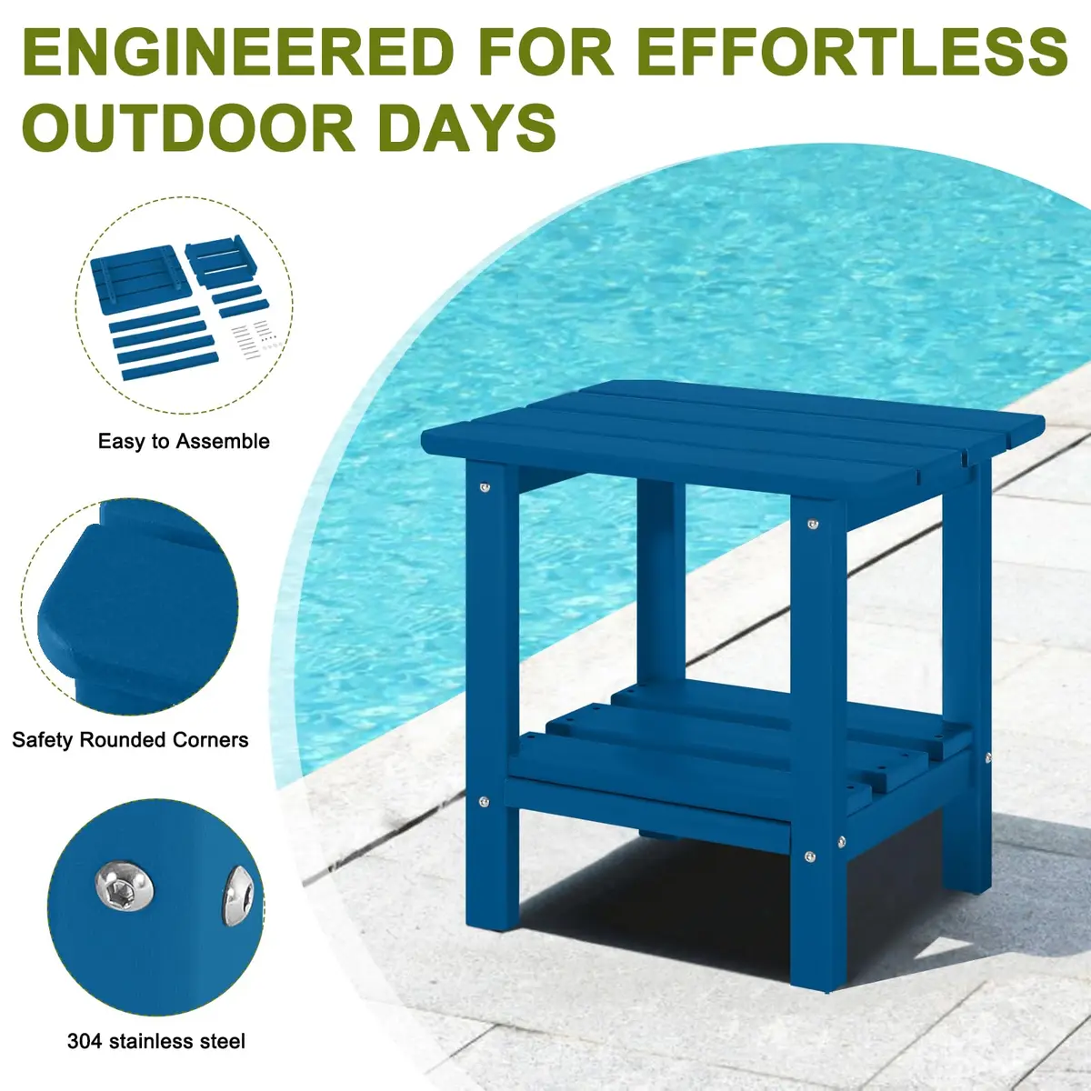 ABCPATIO Patio Side Table HDPE Double Layer Storage Square Dark Blue | Weather-Resistant & Heavy-Duty - view 6