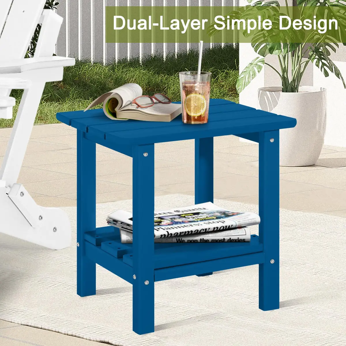 ABCPATIO Patio Side Table HDPE Double Layer Storage Square Dark Blue | Weather-Resistant & Heavy-Duty - view 7