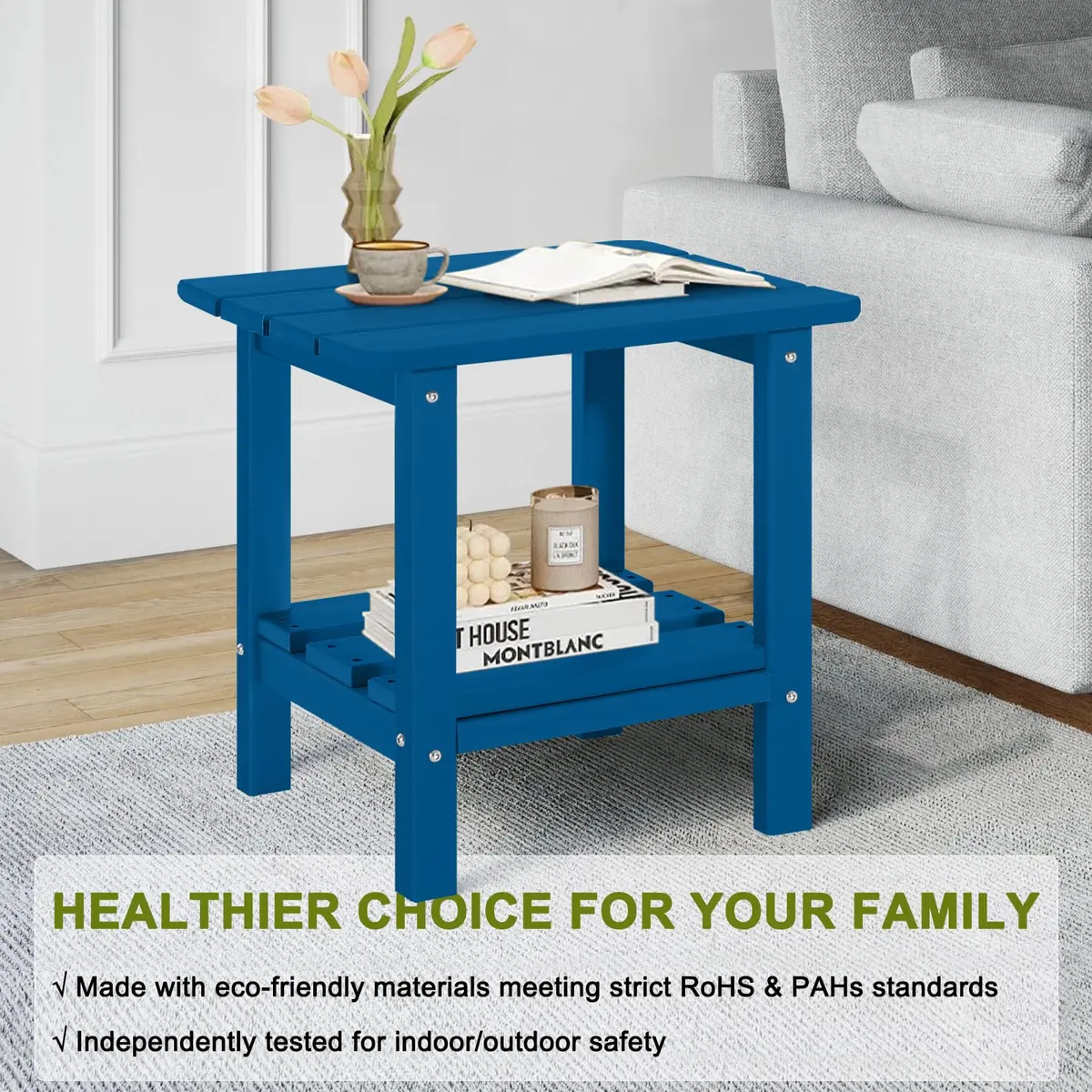 ABCPATIO Patio Side Table HDPE Double Layer Storage Square Dark Blue | Weather-Resistant & Heavy-Duty - view 4