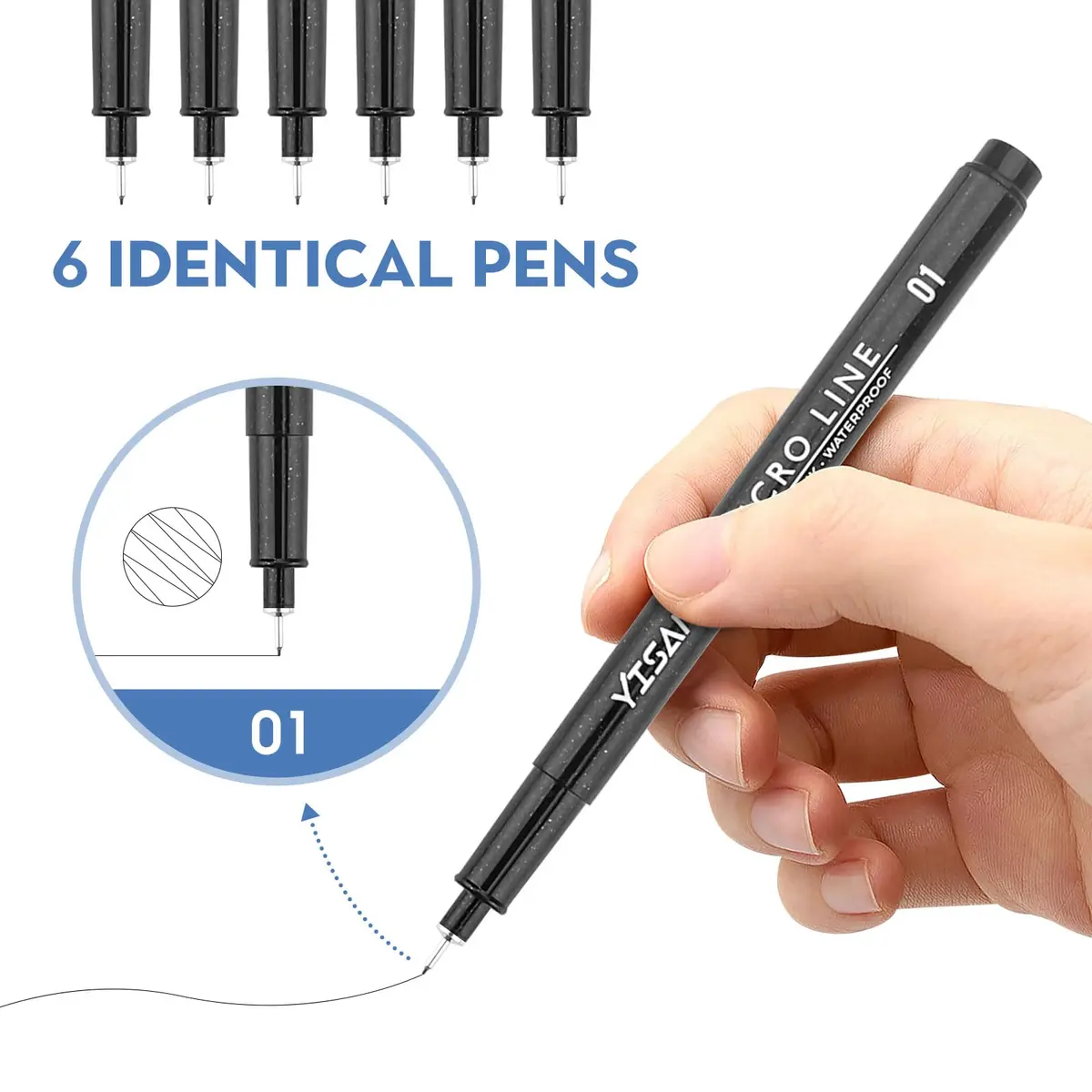 YISAN Ultra Fine Tip Pens Black 0.25mm | No Bleed, Precise Drawing, 6 PCS - view 2