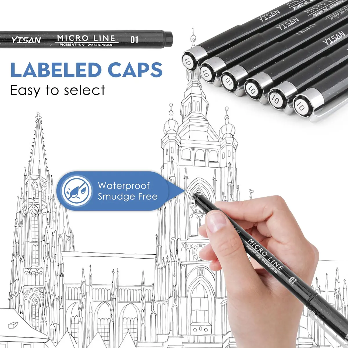 YISAN Ultra Fine Tip Pens Black 0.25mm | No Bleed, Precise Drawing, 6 PCS - view 3