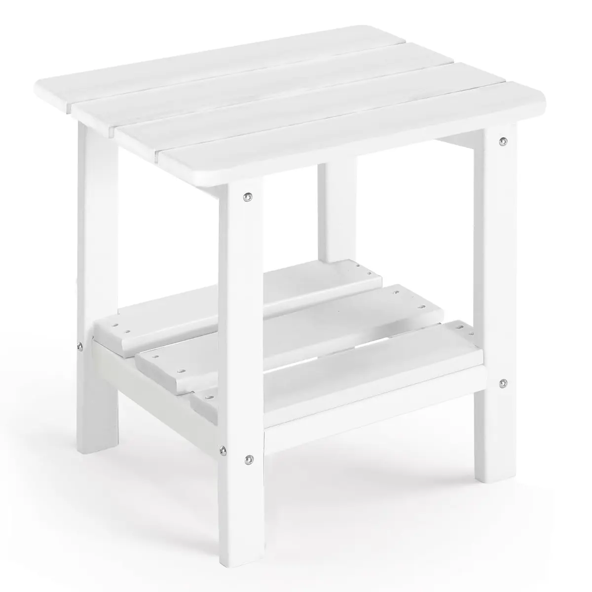 ABCPATIO Patio Side Table HDPE Double Layer Storage Square White | Weather-Resistant & Sturdy - main product image