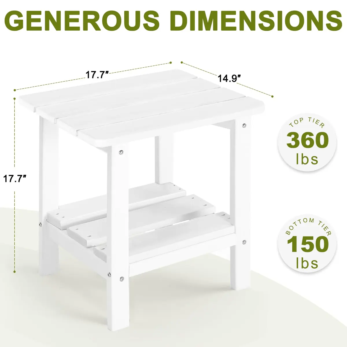 ABCPATIO Patio Side Table HDPE Double Layer Storage Square White | Weather-Resistant & Sturdy - view 7