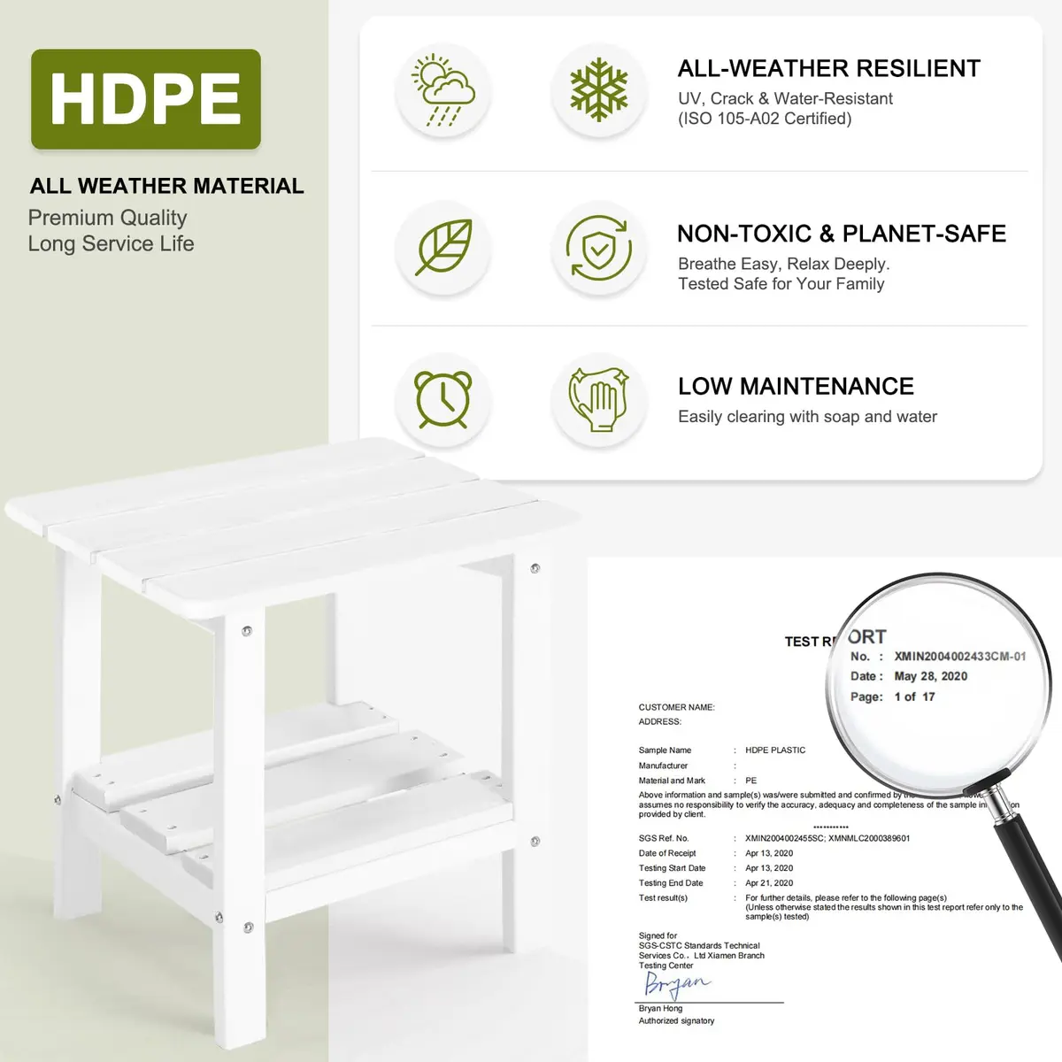 ABCPATIO Patio Side Table HDPE Double Layer Storage Square White | Weather-Resistant & Sturdy - view 2