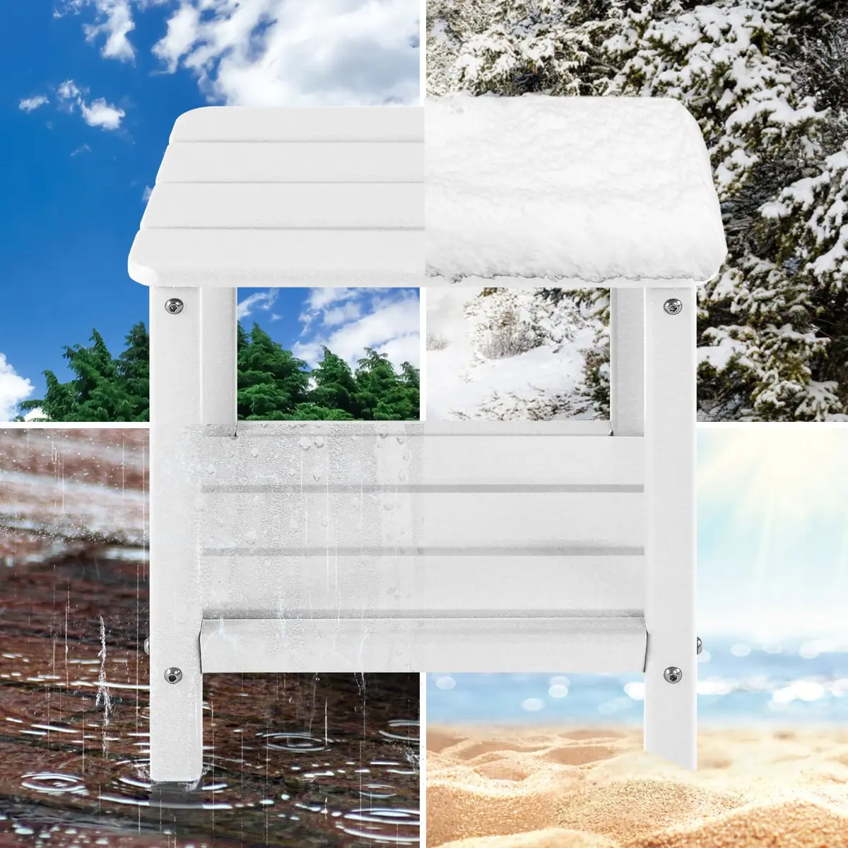 ABCPATIO Patio Side Table HDPE Double Layer Storage Square White | Weather-Resistant & Sturdy - view 3