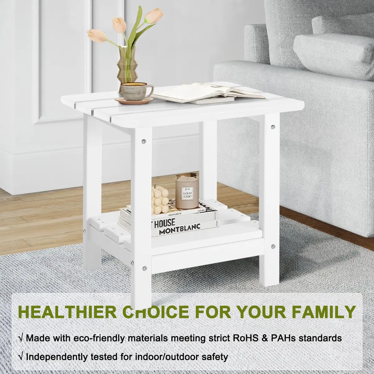 ABCPATIO Patio Side Table HDPE Double Layer Storage Square White | Weather-Resistant & Sturdy - view 4