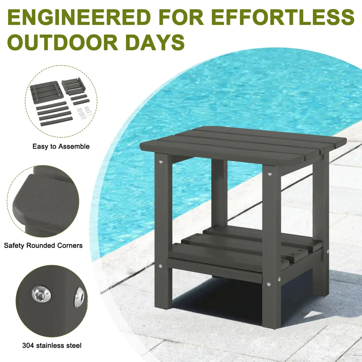 ABCPATIO Patio Side Table HDPE Double Layer Storage Square Dark Gray | Weather-Resistant & Easy to Assemble - view 6