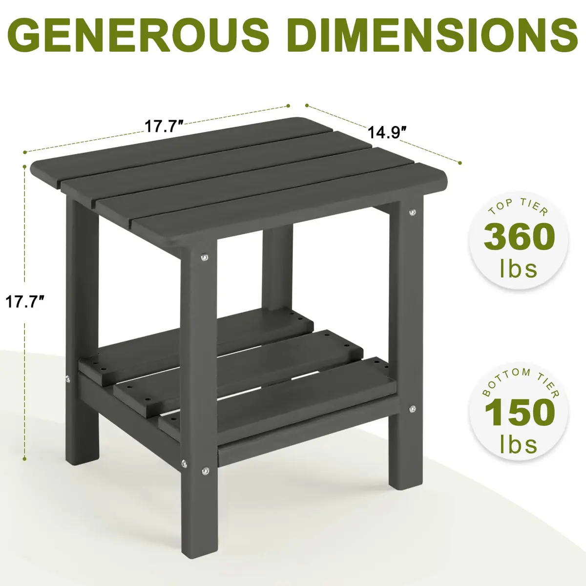 ABCPATIO Patio Side Table HDPE Double Layer Storage Square Dark Gray | Weather-Resistant & Easy to Assemble - view 7
